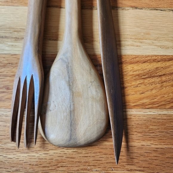 Vintage tribal wooden hand Carved serving set - Picture 4 of 5